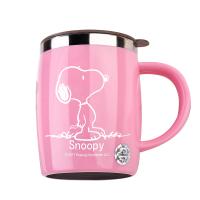 史努比(SNOOPY)带手柄不锈钢办公保温杯水杯420ML可爱杯子情侣杯 DP-5002R 粉色