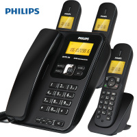 飞利浦(PHILIPS) DCTG182一拖三 中文菜单双免提数字子母机家用办公会议坐固定固话无线无绳电话机 黑色