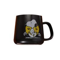 史努比(SNOOPY)创意卡通陶瓷杯子带盖勺马克杯情侣水杯咖啡牛奶杯办公杯 5010W 黑色白色