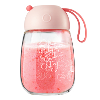 OPUS玻璃杯女学生韩版清新可爱水杯便携简约花茶杯创意果汁随手杯 340ml 蜜桃粉