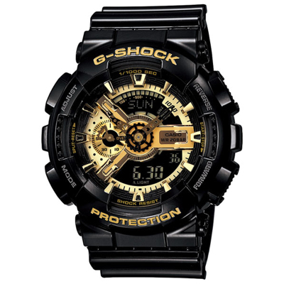 卡西欧(CASIO) G-SHOCK YOUTH 男士双显手表 200m防水电子表男 黑金色 GA-110GB-1A