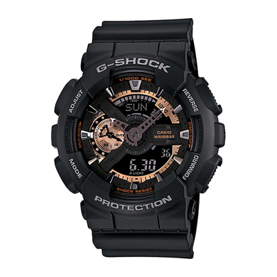 卡西欧(CASIO) G-SHOCK YOUTH男士双显通用手表 200m防水电子表男 黑金色 GA-110RG-1A