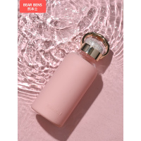 熊本士玻璃杯女水杯个性创意潮流家用便携透明高档可爱大容量杯子[名媛粉520ml]