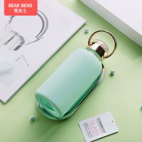 熊本士玻璃杯女水杯个性创意潮流家用便携透明高档可爱大容量杯子[星果绿520ml]