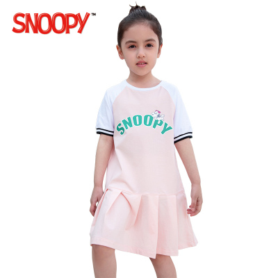 SNOOPY史努比童装夏季2019新款女童连衣裙夏季韩版洋气纯棉中大童女孩短袖裙子薄款[货号:192009226]