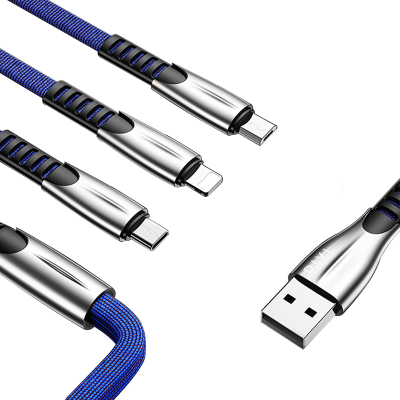 第一卫(DIVI)三合一数据线(1.5m)蓝色(苹果+安卓+Type-C 三种充电头三合一)充电线一拖三快充