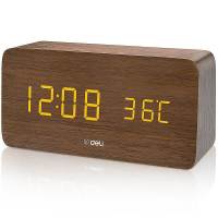 得力8815多功能电子钟(黑色)150*42*70mm多功能电子闹钟 倒计时模式 时间日期湿度温度闹钟 大屏显示闹钟 背