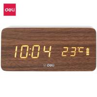 得力8817多功能电子钟(棕)多功能电子闹钟 倒计时模式 时间日期湿度温度闹钟 大屏显示闹钟 背光闹钟