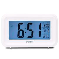 得力8801多功能电子钟(白)15*5*9cm多功能电子闹钟 倒计时模式 时间日期湿度温度闹钟 大屏显示闹钟 背光闹钟