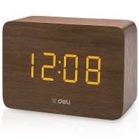 得力8814多功能电子钟(黑色)100*42*70mm多功能电子闹钟 倒计时模式 时间日期湿度温度闹钟 大屏显示闹钟 背