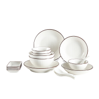 顺祥陶瓷米罗(咖)18头釉下彩陶瓷餐具套装碗碟套装碗盘子家用陶瓷餐具套装二人食四人食 微波炉适用 苏宁自营