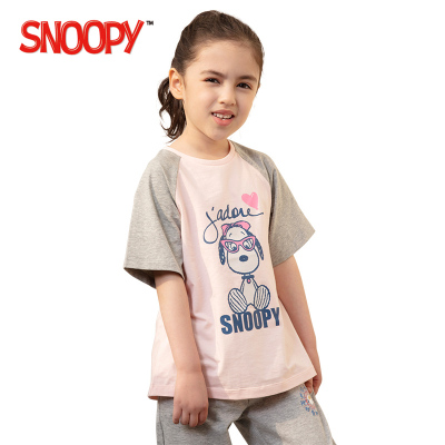 SNOOPY史努比童装夏季2019新款女童T恤短袖纯棉小孩宽松半袖时尚上衣洋气[货号:192003206]