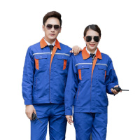 [规格:上衣+裤子 艳蓝桔领套装 S/M/L/XL/XXL 尺码可留言备注]工作服套装 春秋长袖耐磨多口袋工厂车间劳保