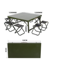 多功能野战折叠餐桌椅铁材质马扎便携式手提桌椅军绿色户外野营餐桌 1.2米X1.2米桌子+8个马扎