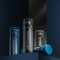 生物 RELEA 玻璃 杯耐热玻璃杯塑玻双层随手水杯创意带盖杯子男女车载透明过滤茶杯