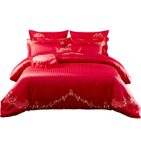 梦洁(MENDALE)家纺梦洁美颂婚庆四件套大红床单斜纹喜被床上用品纯棉斜纹纱织结婚被套玫瑰爱恋