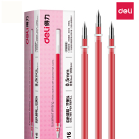 得力(deli) 6916 笔芯0.5mm 办公用中性笔芯 黑色水笔签字笔替芯 20支/盒 红色