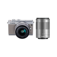 佳能(Canon)EOS M100 微单 可换镜灰色双头套机(15-45镜头+55-200镜头)(触控翻转LCD 双头)