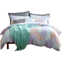 梦洁(MENDALE)家纺MEE/觅全棉纯棉格子四件套被套床单儿童宿舍学生单人蓝调几何