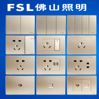 fsl 佛山照明 开关插座86型暗装家用墙壁五孔多孔金色二三插套装一开单控+五孔插座