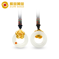 紫金黄金(ZiJin)金镶玉黄金吊坠3D硬金足金玫瑰手链和田玉毛衣链