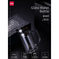 得力(deli)320ml双层隔热玻璃杯 商务手柄茶杯 礼盒装 8989