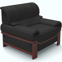 圣奥办公家具 单人位黑色皮质沙发木质脚架稳重大气商务沙发
