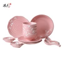 凌天 景德镇日式蝴蝶系列四人食套装小清新陶瓷餐具创意家用碗