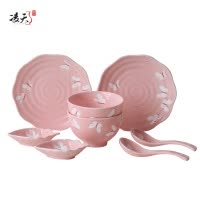 凌天 景德镇日式蝴蝶系列二人食套装小清新陶瓷餐具创意家用碗