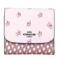 COACH 蔻驰 奢侈品 女士粉色印花皮质短款钱包钱夹皮具