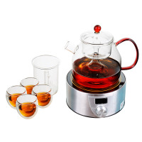 果兹·GZ-S40新功电陶炉煮茶器 家用茶炉玻璃壶蒸煮两用养生茶具套装 1000ml+80ml*4 透明