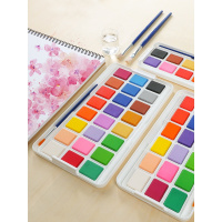 得力(deli) 固体水彩颜料套装24色手绘彩画水粉饼 ZZ