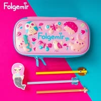 Folgemir跟我来儿童笔袋小学生卡通动漫铅笔盒男女孩便携文具盒多功能绘画动物乐园文具袋蓝色粉红色