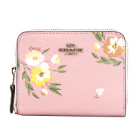 COACH 蔻驰 奢侈品 女士粉色皮革短款钱包钱夹