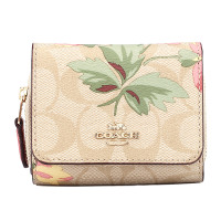 COACH 蔻驰 奢侈品 女士卡其印花人造革短款钱包卡包