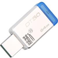 金士顿(Kingston)64GB USB3.1 U盘 DT50 蓝色 金属外壳 个性化自定义定制
