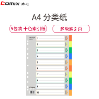 J齐心(Comix)IX902 A4易分类十色索引纸5包 11孔PP纸 分类纸 塑料数字分页纸 办公用品 文件索引分页