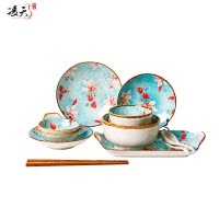 景德镇 凌天浪漫满屋日式和风网红创意陶瓷餐具套装时尚精致家用碗碟鱼盘菜盘汤盘