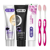 舒客流光白活炭深洁早晚牙膏防蛀固齿牙膏共3支270g牙刷2支