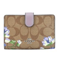 COACH 蔻驰 奢侈品 女士卡其紫色印花人造革短款钱包钱夹