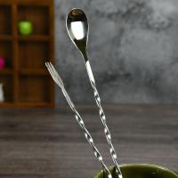 不锈钢吧勺 调酒勺 搅拌勺 吧台勺 搅拌叉 （两支装）