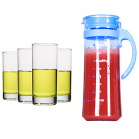 Ocean进口无铅玻璃耐热冷水壶茶壶水杯茶杯玻璃杯一壶四杯组合5件套套装水具（蓝盖刻度壶）