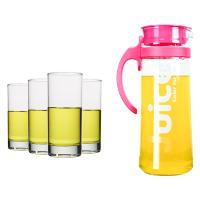 Ocean进口无铅玻璃耐热冷水壶茶壶水杯茶杯一壶四杯组合5件套套装水具(粉盖刻度壶)