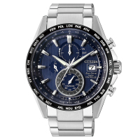 西铁城(CITIZEN)空中之鹰光动能电波万年历多功能蓝盘休闲商务运动男表AT8154-82L