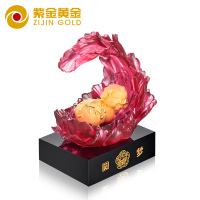 紫金黄金(ZiJin)绒沙金摆件猪年工艺品客厅办公室装饰