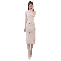 全日安 2018 新复古文艺日常淑女春季雪纺旗袍长款旗袍连衣裙女