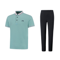 李宁(LI-NING) 运动服套装 岛屿蓝半袖+黑色裤子(T)