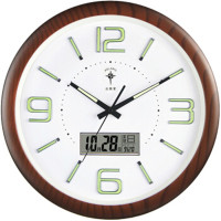 北极星(POLARIS) 挂钟 15英寸静音石英钟 6808木纹夜光日历款