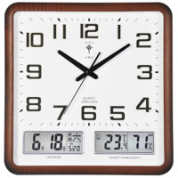 北极星(POLARIS)挂钟 静音石英钟万年历 14英寸 6825 木纹普通款