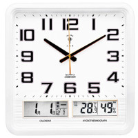 北极星(POLARIS) 挂钟 14英寸万年历温湿度计挂表 2858 白双液晶
